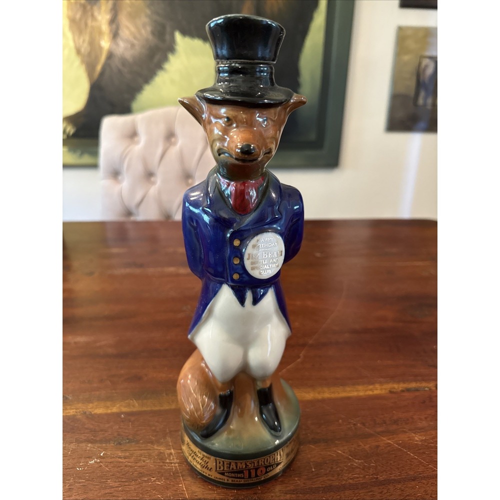Jim Beam Fox Specialties Club Decanter Vintage Regal China Whiskey Bottle Blue